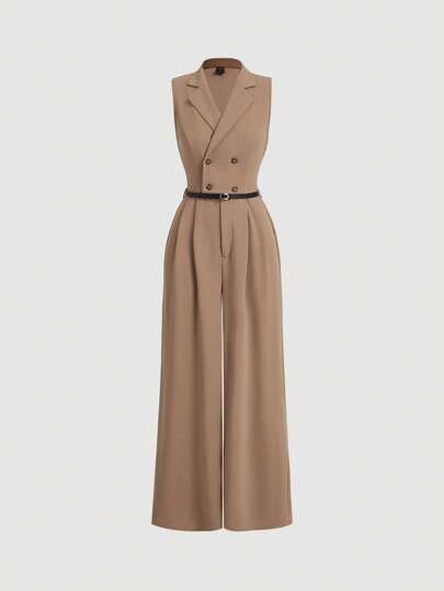 SHEIN MOD ترنج نسائي أنيق برقبة ذات واجهة، بساق واسعة، يومي عادي، مناسب للخريف والشتاء