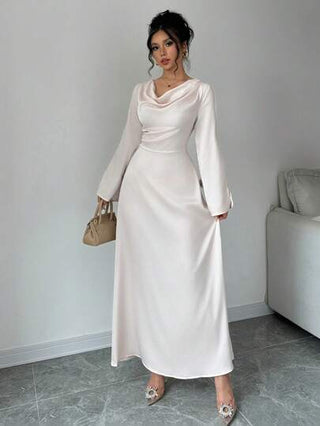 فساتين حريمي Rafferiza فستان متوسط الطول أنيق بأكمام طويلة والخصر الملتوي