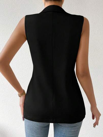 RosyDaze سترة بلايزر نسائية بقصة بدلة بدون أكمام من اللون الصلب مع نمط الازدهار Knit Vest