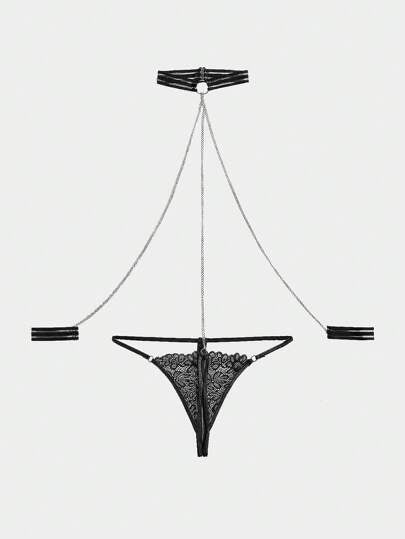 Exotic-Bondage شبكة الخصر اللاصقة لنوع الثوب الداخلي مع قلادة ، طقم بعبوتين