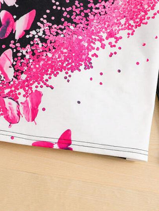 ملابس بناتي مجموعة ملابس علوية كم طويل وبنطلون للبنات المراهقات، الألوان الزاهية بتصميم فراشة وأزهار الكرز