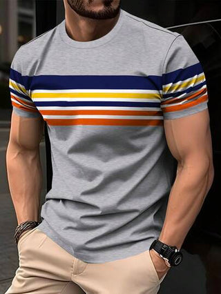 Manfinity Homme تي شيرت صيفي رجالي بياقة دائرية وأكمام قصيرة عارض مطبوع بالخطوط