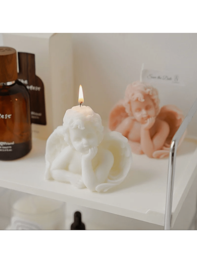 مجموعة واحدة / قطعة واحدة من حامل شمعة معطر بشكل ملاك كيوت، ل- عيد الحب ، ملاك صغير من الراتنج بطراز قديم، شكل سبيكة، زينة وحرف كنزة، شمعة شمع الصويا بأسلوب فني، للمكتب والغرفة وطاولة الجانب، هدية مثالية للأصدقاء والعائلة والزملاء، شمعة يدوية صحية بدون دخ