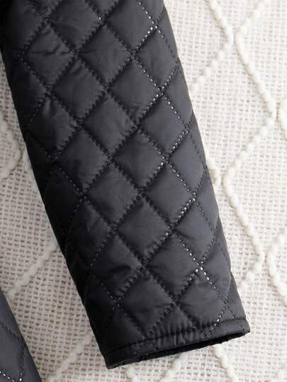 SHEIN بدلة كاجوال 2قطعة (جاكيت وتنورة) للمراهقات بطبعة معين سميكة كم طويل، لون أسود، موديل جديد لخريف وشتاء