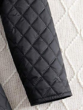 SHEIN بدلة كاجوال 2قطعة (جاكيت وتنورة) للمراهقات بطبعة معين سميكة كم طويل، لون أسود، موديل جديد لخريف وشتاء