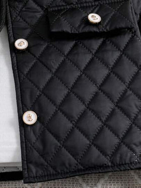 SHEIN بدلة كاجوال 2قطعة (جاكيت وتنورة) للمراهقات بطبعة معين سميكة كم طويل، لون أسود، موديل جديد لخريف وشتاء