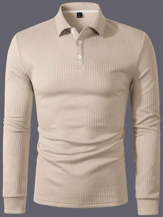 Manfinity Homme قميص بولو كلاسيكي كاجوال أكمام طويلة لون سادة للرجال ، ربيع وصيف