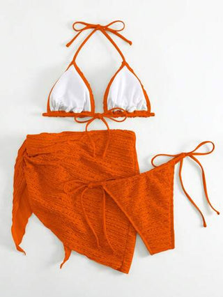 Swim Basics طقم بيكيني بحمالة متقاطعة بدون ظهر مع تنورة صغيرة مربوطة, لباس شاطئ وإقامة, ملابس سباحة صيفية ذات لون أحادي