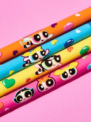 THE POWERPUFF GIRLS X SHEIN مجموعة 4 قطع من فرش مكياج بنقوش أشكال كرتونية جميلة، كزهرة ، فقاعات ، بتلة الأذرع وقلب، أدوات ماكياج العيون
