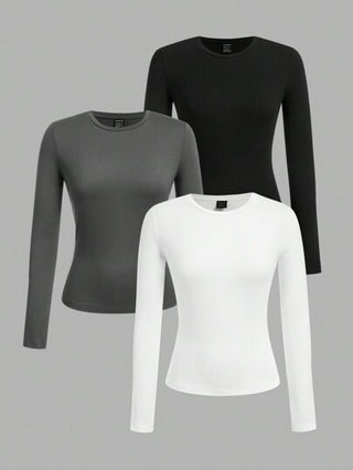 EZwear 3 قطع تيشيرت كاجوال بياقة طاقم بأكمام طويلة وتصميم نحيف، مناسب للربيع والخريف والشتاء