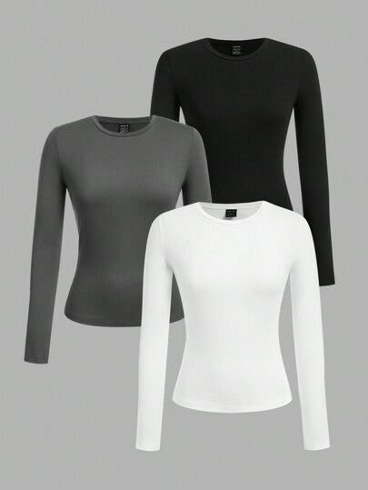 EZwear 3 قطع تيشيرت كاجوال بياقة طاقم بأكمام طويلة وتصميم نحيف، مناسب للربيع والخريف والشتاء