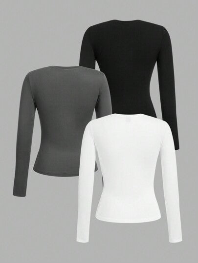 EZwear 3 قطع تيشيرت كاجوال بياقة طاقم بأكمام طويلة وتصميم نحيف، مناسب للربيع والخريف والشتاء