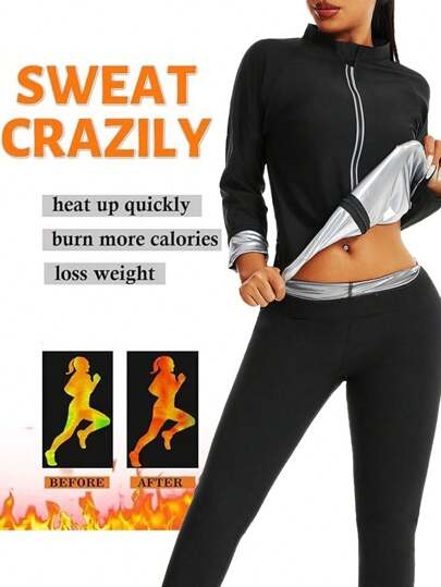 1 قطعة قميص ضغط طويل الأكمام للنساء للركض والياقة البدنية في الهواء الطلق موديل 2024 الجديد، مزود بسحاب، ملابس رياضية للتعرق والتخسيس مناسبة للخريف والشتاء، مدرب الخصر، بدلة الساونا، سترة التعرق الرياضية، قميص الساونا للنساء، سترة التعرق الرياضية، ال، اطل