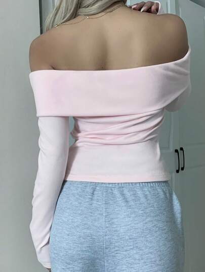 EZwear بلوزة تي مضفرة باردة الكتف للنساء