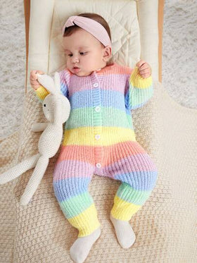 SHEIN رومبير رومبير دافئة مstriped ملونة مصنوعة من الصوف للرضع بنات، خريف/شتاء