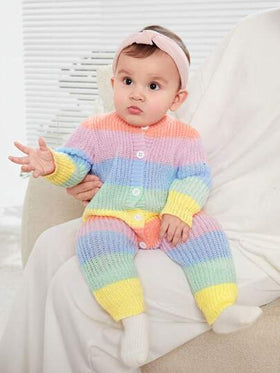 SHEIN رومبير رومبير دافئة مstriped ملونة مصنوعة من الصوف للرضع بنات، خريف/شتاء
