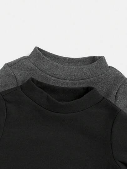 SHEIN مجموعة من جزأين ملابس علوية قطنية بأكمام طويلة للأطفال البنات برنامج اللون الأسود والرماد الأسود