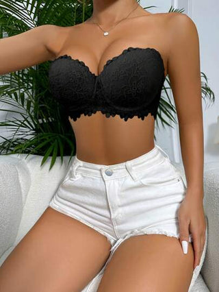 ملابس داخلية نسائية من الدانتيل الأسود المثير مع سلك داعم وضامط للصدر
