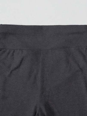 SHEIN EZwear مجموعة من 2 قطعة بنطلون ضيق طرف متسع أسود ورمادي التصميم صليبي على الخصر مناسب للأحجام الكبيرة، مناسب للربيع والخريف