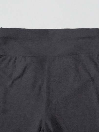 SHEIN EZwear مجموعة من 2 قطعة بنطلون ضيق طرف متسع أسود ورمادي التصميم صليبي على الخصر مناسب للأحجام الكبيرة، مناسب للربيع والخريف