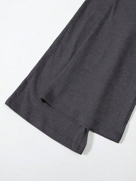 SHEIN EZwear مجموعة من 2 قطعة بنطلون ضيق طرف متسع أسود ورمادي التصميم صليبي على الخصر مناسب للأحجام الكبيرة، مناسب للربيع والخريف