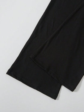 SHEIN EZwear مجموعة من 2 قطعة بنطلون ضيق طرف متسع أسود ورمادي التصميم صليبي على الخصر مناسب للأحجام الكبيرة، مناسب للربيع والخريف