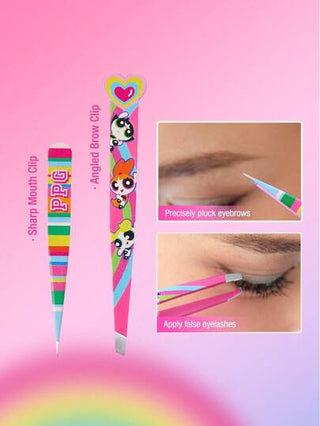 THE POWERPUFF GIRLS X SHEIN 2 قطعة شكل كرتوني وردي ل- بلوسوم، ببلز، وبتركاب ملقط حواجب مزخرف