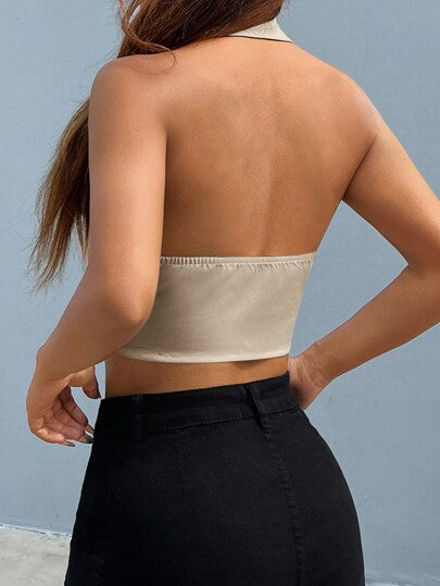EZwear بدلة كاكي للنساء جاكيت بدون أكمام مُنسوجة