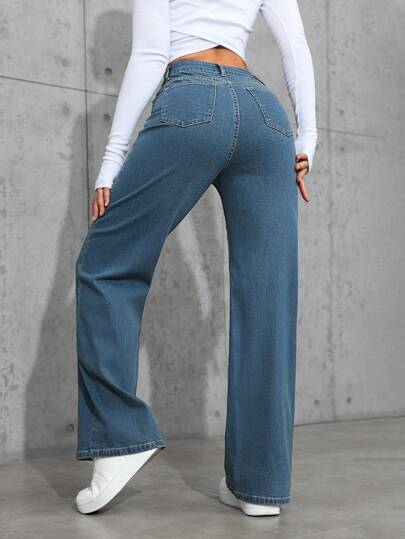 SHEIN ICON جينز مستقيم الساق مغسول بشكل عادي