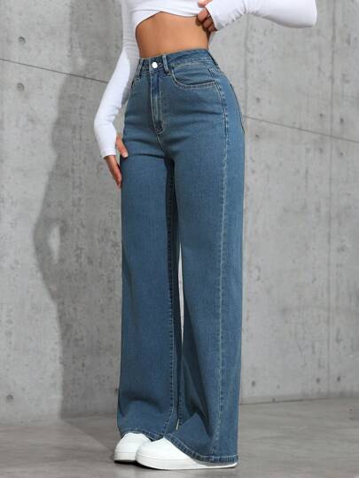SHEIN ICON جينز مستقيم الساق مغسول بشكل عادي