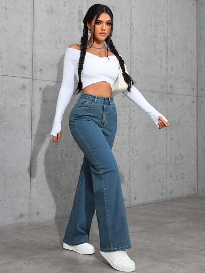 SHEIN ICON جينز مستقيم الساق مغسول بشكل عادي