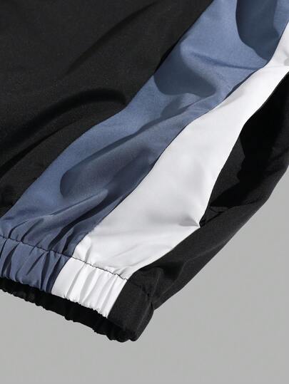 Manfinity Homme جاكيت رجالية كاجوال للربيع والخريف بياقة عالية وألوان متباينة، جاكيت عمل أنيقة بأكمام طويلة خفيفة الوزن باللون الأسود، هدية مناسبة للأصدقاء والأزواج والأحباء في فصل الخريف