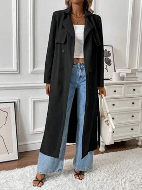 EMERY ROSE معطف سترة رياضي للنساء بقصة متوسطة الطول مزدوج الصدر