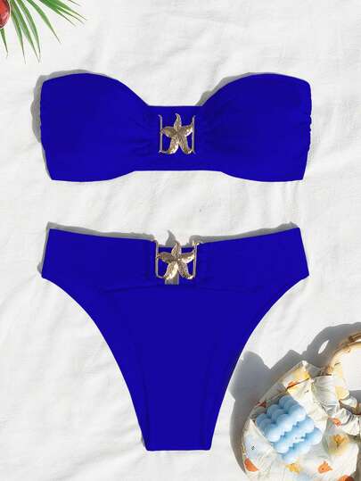 Swim SXY مجموعة بكيني 2 قطعة مزينة بنجمة البحر ذات أسفل ظهر عاري للنساء ، بدلة السباحة للصيف