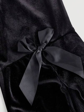 SHEIN MOD بنطلون نسائي مقاس كبير بتصميم كلاسيكي مع قطع من الدانتيل الأسود وفيونكة وأرجل واسعة