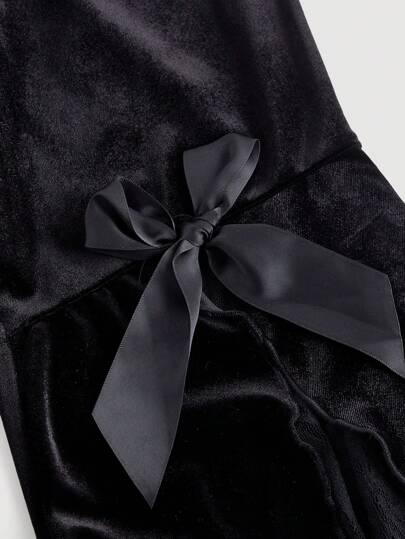 SHEIN MOD بنطلون نسائي مقاس كبير بتصميم كلاسيكي مع قطع من الدانتيل الأسود وفيونكة وأرجل واسعة