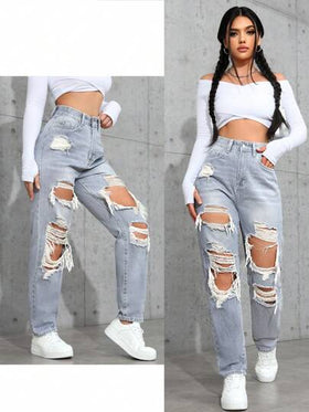 SHEIN ICON جينز كاجوال مغسول مع جيوب وخصر مستقيم فضفاض للنساء