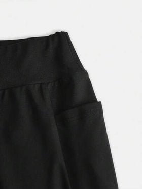 SHEIN Girlism بنطلون فتيات المراهقين الواسع ذو الخصر العالي المطاطي للرياضة والتمرين، ملابس كاجوال بجيوب