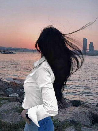 INAWLY بلوزة سادة بأكمام طويلة للنساء، توبات أكمام طويلة