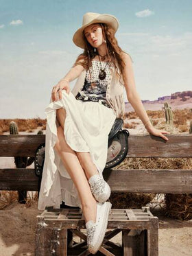 Styleloop أحذية نسائية مسطحة سهلة الارتداء، بأسلوب بوهيمي، أمريكي رجعي، بوهيمي، غربي، لحفلات الموسيقى، ملابس الحفلات