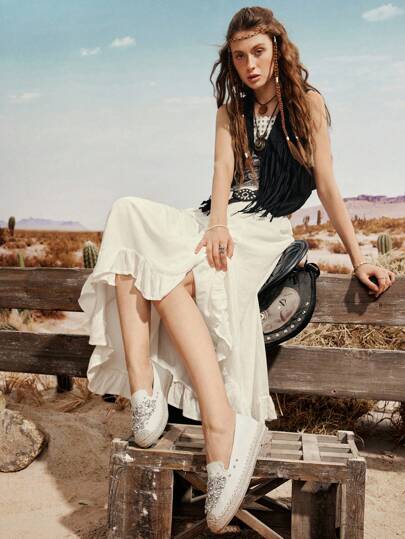 Styleloop أحذية نسائية مسطحة سهلة الارتداء، بأسلوب بوهيمي، أمريكي رجعي، بوهيمي، غربي، لحفلات الموسيقى، ملابس الحفلات