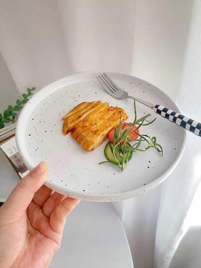 طبق سلطة دائري باللون البيج بطباعة رش حبر، طبق شوربة مرقط، طبق المعكرونة، طبق السلطة، طبق الكيك، طبق السفرة، أواني المائدة القديمة، مناسب للاستخدام المنزلي والمطاعم والهدايا