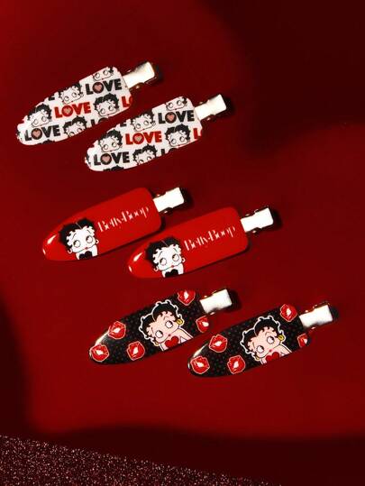 Betty Boop x SHEIN 6 قطع مشابك شعر مصممة بشخصيات كرتونية وأحرف، لا تترك علامات على الشعر، مناسبة للغسيل والمكياج والعناية بالبشرة والاستخدام اليومي، أفكار هدايا، حفلات، أعياد، عيد الحب