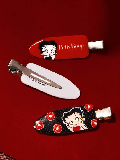 Betty Boop x SHEIN 6 قطع مشابك شعر مصممة بشخصيات كرتونية وأحرف، لا تترك علامات على الشعر، مناسبة للغسيل والمكياج والعناية بالبشرة والاستخدام اليومي، أفكار هدايا، حفلات، أعياد، عيد الحب