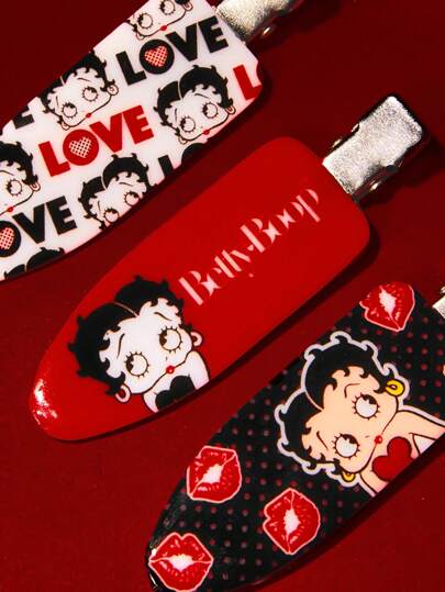 Betty Boop x SHEIN 6 قطع مشابك شعر مصممة بشخصيات كرتونية وأحرف، لا تترك علامات على الشعر، مناسبة للغسيل والمكياج والعناية بالبشرة والاستخدام اليومي، أفكار هدايا، حفلات، أعياد، عيد الحب