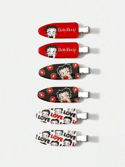Betty Boop x SHEIN 6 قطع مشابك شعر مصممة بشخصيات كرتونية وأحرف، لا تترك علامات على الشعر، مناسبة للغسيل والمكياج والعناية بالبشرة والاستخدام اليومي، أفكار هدايا، حفلات، أعياد، عيد الحب