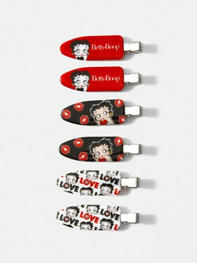 Betty Boop x SHEIN 6 قطع مشابك شعر مصممة بشخصيات كرتونية وأحرف، لا تترك علامات على الشعر، مناسبة للغسيل والمكياج والعناية بالبشرة والاستخدام اليومي، أفكار هدايا، حفلات، أعياد، عيد الحب