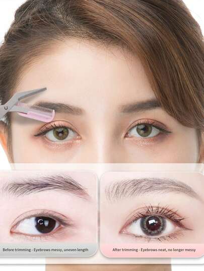 SHEIN 1قطعة مقص حواجب و مشط مشترك للرجال والنساء، بمشط مساعد لتشذيب الحواجب بدقة، أداة مثالية لتحكم في طول الحواجب، إزالة الشعر، أدوات التجميل المنزلية، مقص مع مشط صغير، إزالة الشعر من الوجه، آلة تهذيب الشعر، لوازم الحلاقة، قص الشعر، حقيبة، منظم، تخزين...