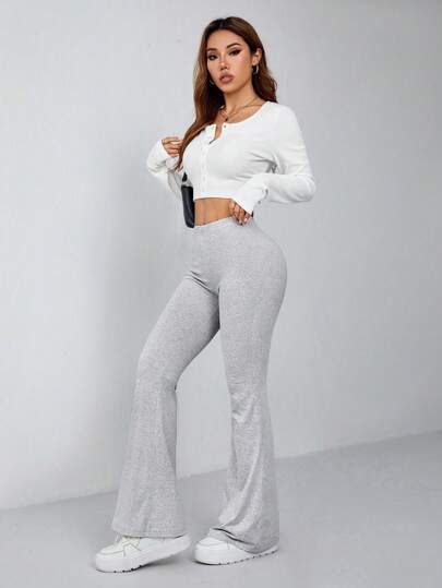 SHEIN PETITE 3 عبوات سروال نسائي ضيق بخصر مطاطي مطوي