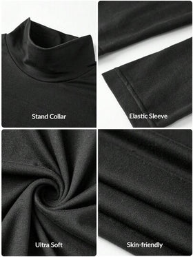 SHEIN BASICS بلوزة تيشيرت بأكمام طويلة وياقة مرتفعة ضيقة عادية مبطنة للنساء
